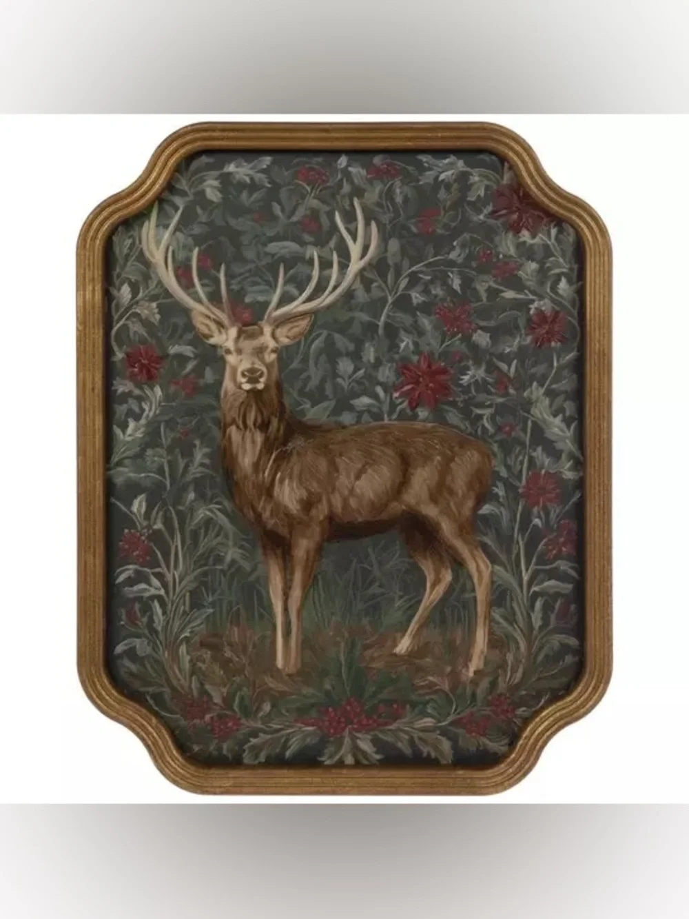 Reindeer & Flowers Ornate Framed Wall Decor